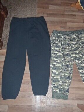 Women's Black Sweatpants with Olive Camo Joggers - Casual Two-Pack